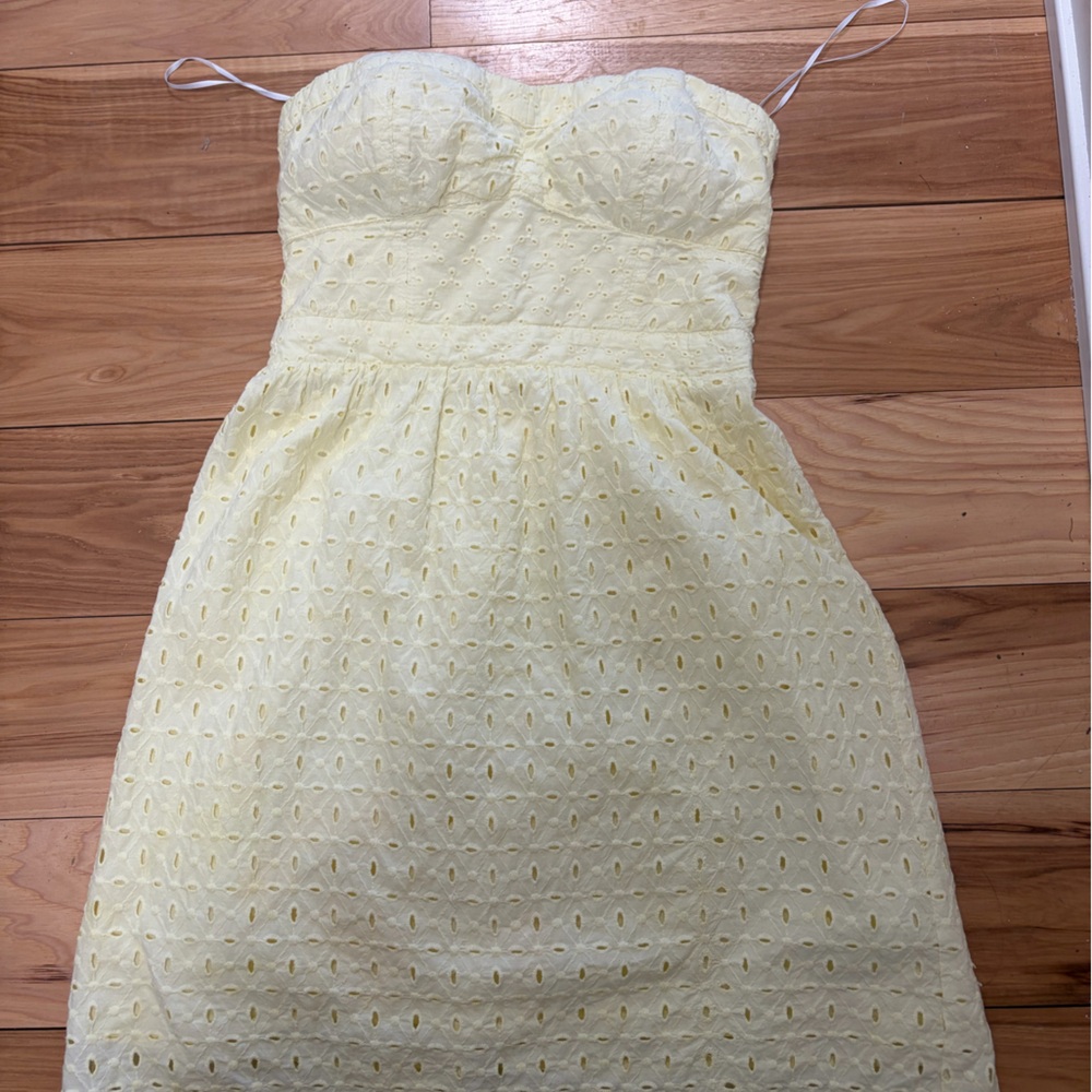 American Eagle Outfitters Pale Yellow Strapless Eyelet Sundress